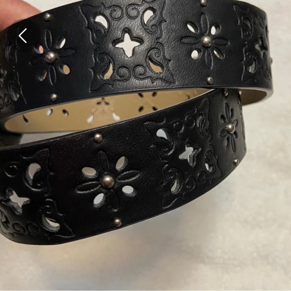 Black Floral Cutout Women’s Belt with Silver tone Stud Accents